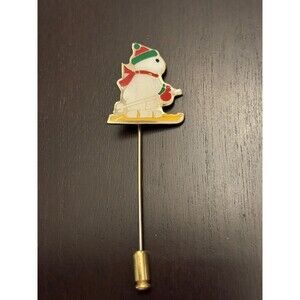 1980 Vintage Christmas Snowman On Skies Stick Hat Pin